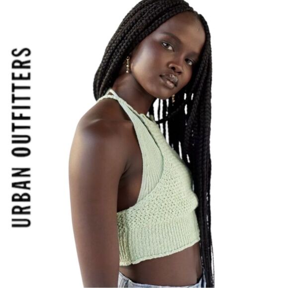 NEW UO Urban Outfitters Camilla Mint Green Layered Sweater Halter Top M - Picture 2 of 3